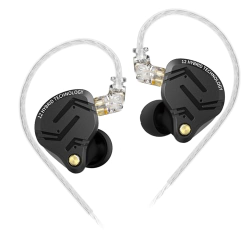 KINBOOFI KZ ZS12 PRO X In-Ear-Monitor, IEM-Kopfhörer, 1 DD + 5 BA Hybrid-Gaming-Ohrhörer, Gaming-Ohrhörer, mit 2-Pin-Kabel für Audiophile (Dunkelschwarz, ohne Mikrofon) von KINBOOFI