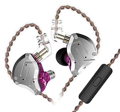KINBOOFI KZ ZS10 Pro Ohrhörer, KZ In-Ear-Monitor, IEM HiFi-Kopfhörer mit 5 Treibern, 4BA 1DD mit abnehmbarem 0,75 mm 2-poligem Kabel für Sänger, Musiker, Schlagzeuger (lila mit Mikrofon) von KINBOOFI