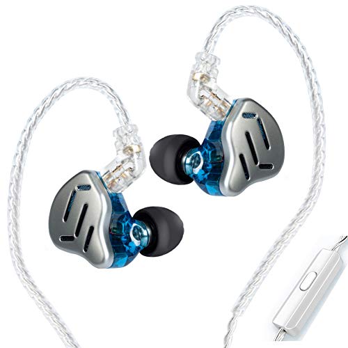 KZ Zax 1DD 7BA HiFi-In-Ear-Monitor-Musiker-Ohrhörer, Hybrid-Treiber, Metall-Headset mit abnehmbarem Kopfhörerkabel (mit Mikrofon, Silberblau) von KINBOOFI