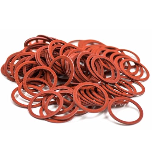 KINETICS LINE Vulkanit Flachdichtungen 1 1/2 Zoll (44.5 x 36 x 2 mm) 100 Stück Rote Faserdichtungen für Pumpen, Isolatoren, Motoren (bis zu 110°C) von KINETICS LINE