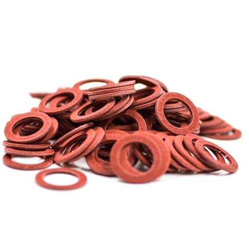KINETICS LINE Vulkanit Flachdichtungen 3/4 Spezial Zoll (24 x 16 x2 mm) 100 Stück Rote Faserdichtungen für Pumpen, Isolatoren, Motoren (bis zu 110°C) von KINETICS LINE