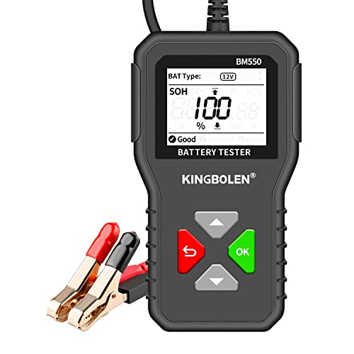 6V 12V 24V Autobatterietester,BM550 100-2000 CCA 2-220Ah Batterietester Kfz mit Batteriestatusprüfung Anlasstest Ladetest, Lichtmaschinen Tester für Auto Motorrad ATV SUV Boot von KINGBOLEN