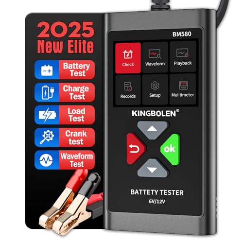 KINGBOLEN BM580 12V Autobatterietester, 100-2000 CCA Batterietester Kfz mit Batteriestatusprüfung Anlasstest Ladetest, Lichtmaschinen Tester für Auto Motorrad ATV SUV Boot von KINGBOLEN