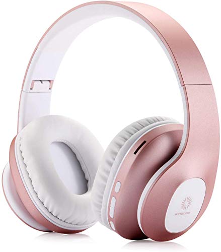 Bluetooth Kopfhörer Over-Ear,KINGCOO 4 in 1 Faltbares Kabelloses und Kabelgebundenes HiFi Stereo Kopfhörer mit Micro Support FM Radio TF Karte 3,5mm Audio AUX für Smartphone/PC (Rose Gold) von KINGCOO