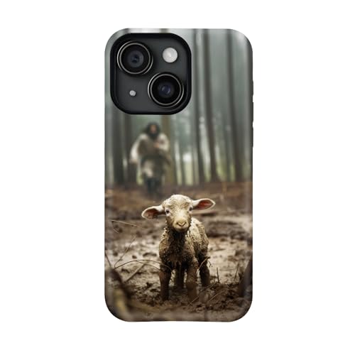 Schutzhülle für iPhone 15, Jesus und das verlorene Schaf, Jesus und das verlorene Schaf von KINGMINOS