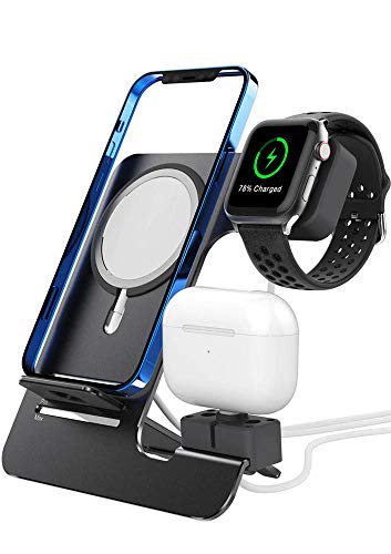 Für Apple Watch Airpods iPhone magsafe 3 in 1 Stand,Alloy Metall magsafe Charger ständer Halterung,Kompatibel mit iPhone 14 13 12 Apple Watch 8 Ultra SE 7 6 5 4 3 2 1 Airpods pro 2/3/pro/2&1-Silber von KINGRUNNING