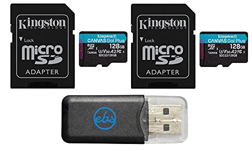 Kingston 128GB MicroSD Canvas Go Plus Memory Card (2 Pack) with Adapter Works with GoPro Hero 10 (Hero10) Class 10, SDXC (SDCG3/128GB) Bundle with (1) Everything But Stromboli MicroSD Card Reader von KINGSTON