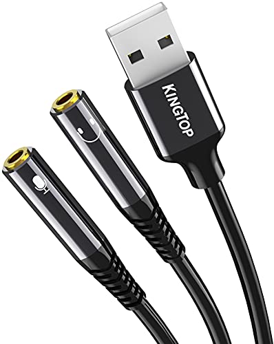 KINGTOP USB-Soundkarte (0.3 m), USB auf Audio-Buchse, USB-A auf 3.5 mm Buchse, TRS-Kopfhörer- und Mikrofonanschluss, externe Stereo-Soundkarte für PS4, PS5, PC, Mac, Desktops, Kopfhörer und mehr von KINGTOP