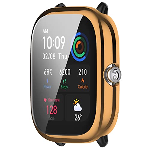 KINKUUN Hülle mit TPU Displayschutz Kompatibel mit Amazfit GTS 4 Mini Full Coverage Protective Cases Schutz Case Schutzhülle.(Rotgold) von KINKUUN