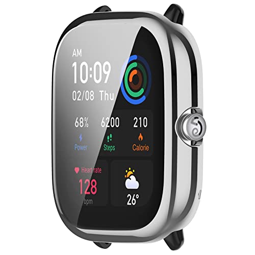 KINKUUN Hülle mit TPU Displayschutz Kompatibel mit Amazfit GTS 4 Mini Full Coverage Protective Cases Schutz Case Schutzhülle.(Silber) von KINKUUN