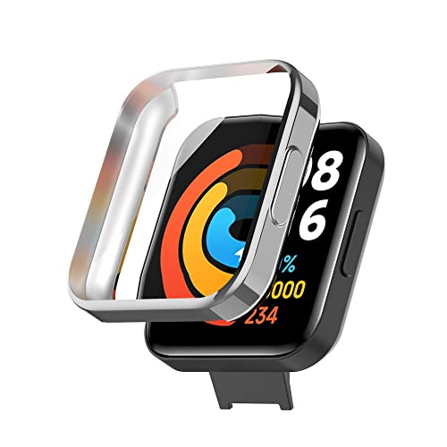 KINKUUN Hülle mit TPU Displayschutz Kompatibel mit Redmi Watch 2 Lite Full Coverage Protective Cases Schutz Case Schutzhülle.(Silber-) von KINKUUN