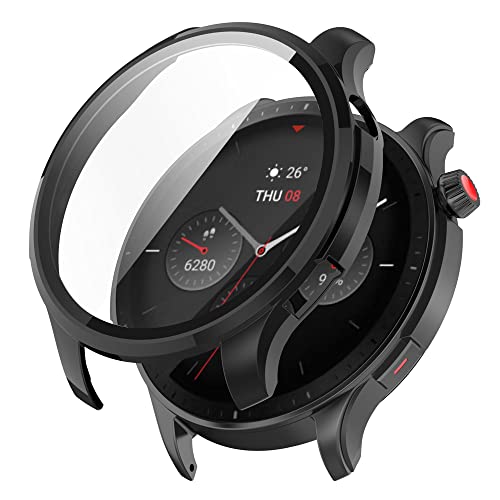 KINKUUN Tempered Glass Protective Case Kompatibel mit Amazfit GTR 4/ GTR 4 pro Hülle mit Glas Displayschutz Schutz Case Schutzhülle.(Schwarz) von KINKUUN