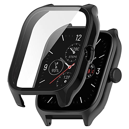 KINKUUN Tempered Glass Protective Case Kompatibel mit Amazfit GTS 4 Hülle mit Glas Displayschutz Schutz Case Schutzhülle.(Schwarz) von KINKUUN