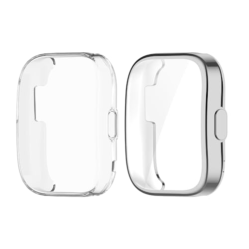 KINOEHOO 2 Pack Displayschutz Kompatibel mit Amazfit Bip 5 TPU Hülle Schutz Case Schutzhülle Cover.(silber+transparent) von KINOEHOO