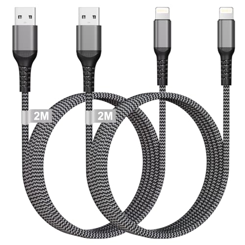 iPhone Ladekabel 2M 2Pack [Apple MFi Zertifiziert], USB A auf Lightning Kabel iPhone Schnellladekabel 2M Nylon iPhone Charger Cable Handy Ladekabel für iPhone 14/13/12/11/X/8/7/6/5/SE, iPad, AirPods von KINPEE