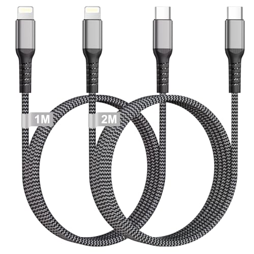 USB C Lightning Kabel 1M+2M [MFi Zertifiziert], iPhone Ladekabel Schnellladekabel Nylon Handy Ladekabel Lightning iPhone Kabel USB C Charger Cable für iPhone 14/13/12/11/X/8, iPad, AirPods von KINPEE