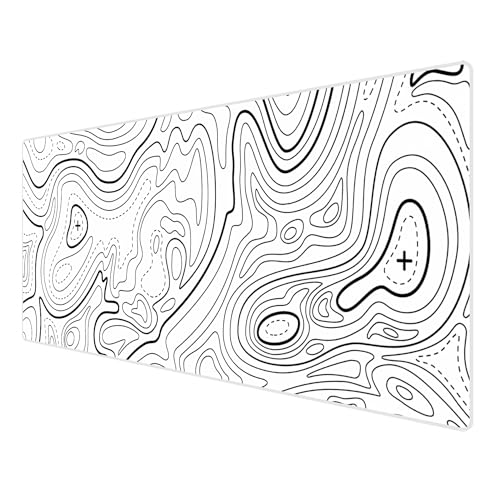 Mauspad, topografisches Mauspad, großes Gaming-Mauspad, großes Mauspad, XL-Mauspad, Schreibtischkarte, rutschfest, wasserabweisend (80 x 30 x 0,3 cm), 80 x 30 cm, Weiß von KINPLE