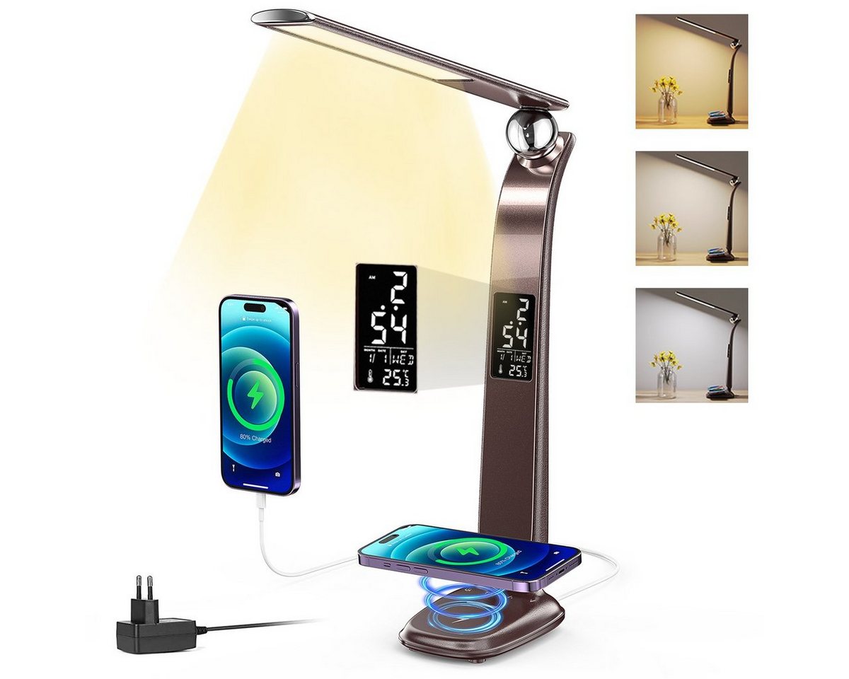 KINSI 3-in-1-Leuchte mit kabelloser Ladestation für Mobiltelefone, LED-Lampe Induktions-Ladegerät (3 Farbtemperaturen, 3 Helligkeitsstufen, kabellose Qi-Ladestation) von KINSI