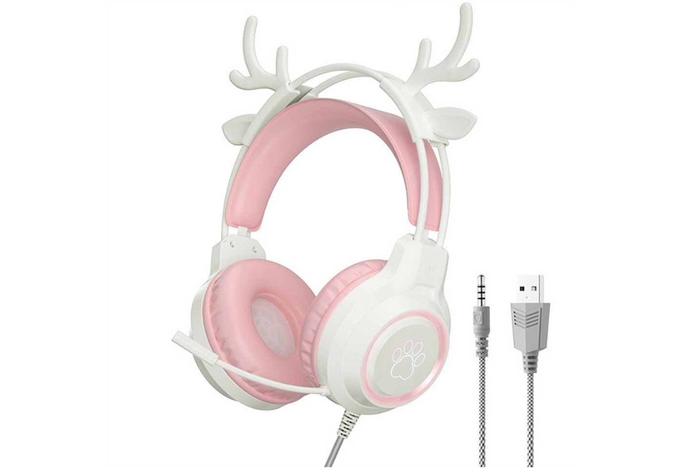KINSI Headset,Gaming-Headset mit Katzenohren,Geräuschunterdrückung Over-Ear-Kopfhörer (Hirschohren, Stereo, Abnehmbare Katzenohren, Klappbar) von KINSI