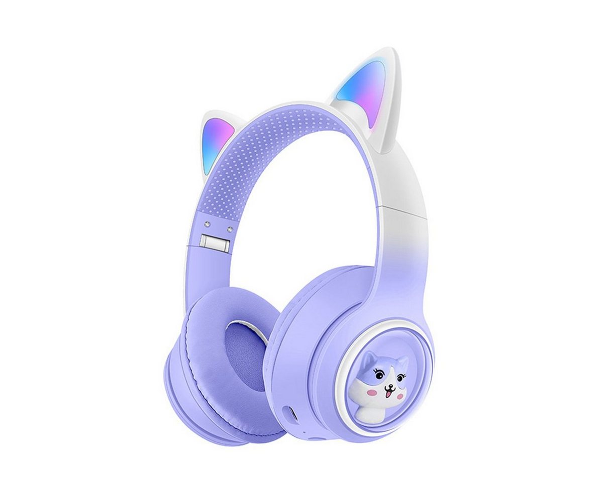 KINSI Kinder-Kopfhörer, Katzenohren-Kopfhörer für Mädchen Kinder-Kopfhörer (Drahtloses Bluetooth, Farbige LEDs, eingebautes Mikrofon, FM, Kopfhörer) von KINSI