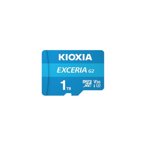 KIOXIA EXCERIA G2 1TB microSD-Speicherkarte mit Adapter – UHS-Geschwindigkeitsklasse 3, Video-Geschwindigkeitsklasse 30, bis zu 50 MB/s Schreibgeschwindigkeit (blau) von KIOXIA