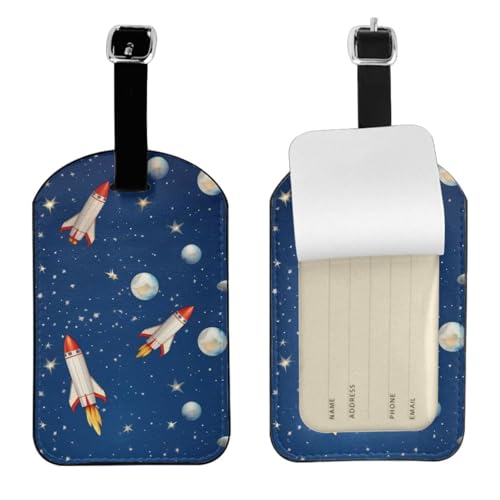 Gepäckanhänger aus Leder, Motiv: Rakete im Weltraum, wasserdicht, Reisegepäckanhänger mit verstellbarem Gurt und verstecktem Informationsfenster, 7 x 11 cm, 1 Stück Gepäckanhänger aus Leder, Motiv: Rakete im Weltraum, wasserdicht, Reisegepäckanhänger mit verstellbarem Gurt und verstecktem Informationsfenster, 7 x 11 cm, 1 Stück von KIPOSTYZTT