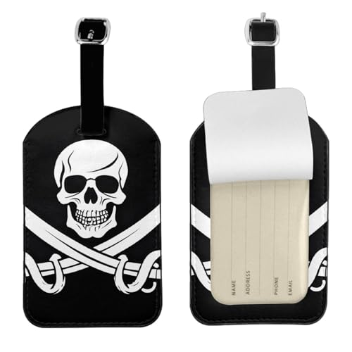 Gepäckanhänger aus Leder, Piratenflagge, wasserdicht, Reisegepäckanhänger mit verstellbarem Gurt und verstecktem Informationsfenster, 7 x 11 cm, 1 Stück von KIPOSTYZTT