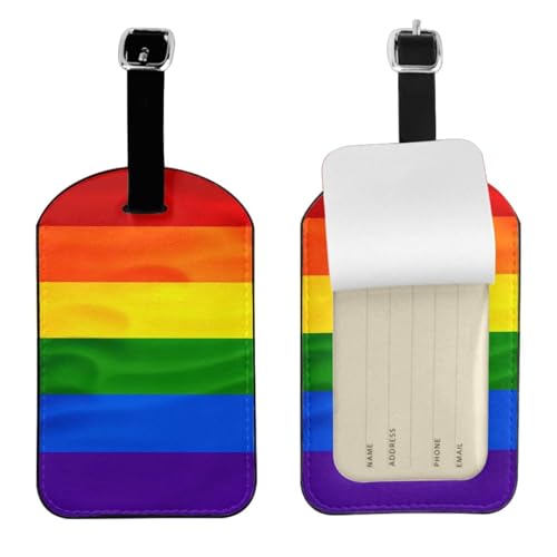 Gepäckanhänger aus Leder, mit Regenbogen-Flagge, wasserdicht, Reisegepäckanhänger, mit verstellbarem Gurt und verstecktem Informationsfenster, 7 x 11 cm, 1 Stück von KIPOSTYZTT