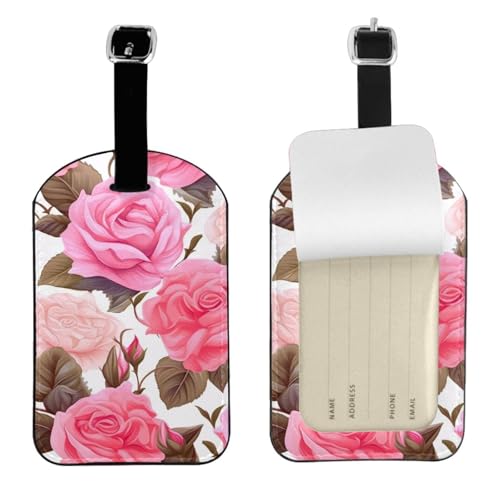 Kofferetiketten aus Leder, Blumenmuster, Rose, rosa Druck, Gepäckanhänger, wasserdicht, Reisegepäckanhänger mit verstellbarem Gurt und verstecktem Informationsfenster, 7 cm x 11 cm, 1 Stück Kofferetiketten aus Leder, Blumenmuster, Rose, rosa Druck, Gepäckanhänger, wasserdicht, Reisegepäckanhänger mit verstellbarem Gurt und verstecktem Informationsfenster, 7 cm x 11 cm, 1 Stück von KIPOSTYZTT