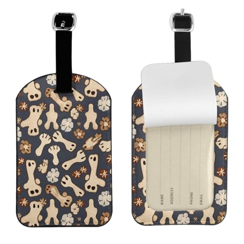 Kofferetiketten aus Leder, Hundeknochen, Pfotenabdruck, Gepäckanhänger, wasserdicht, Reisegepäckanhänger mit verstellbarem Gurt und verstecktem Informationsfenster, 7 cm x 11 cm, 1 Stück von KIPOSTYZTT
