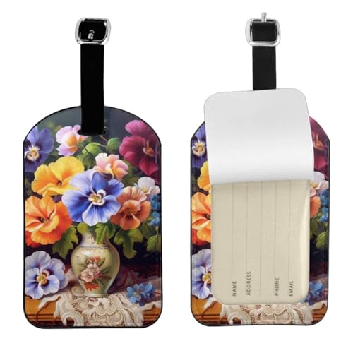 Kofferetiketten aus Leder, Motiv: Blumen, Diamant-Malerei, Gepäckanhänger, wasserdicht, Reisegepäckanhänger, mit verstellbarem Gurt und verstecktem Informationsfenster, 7 cm x 11 cm, 1 Stück von KIPOSTYZTT