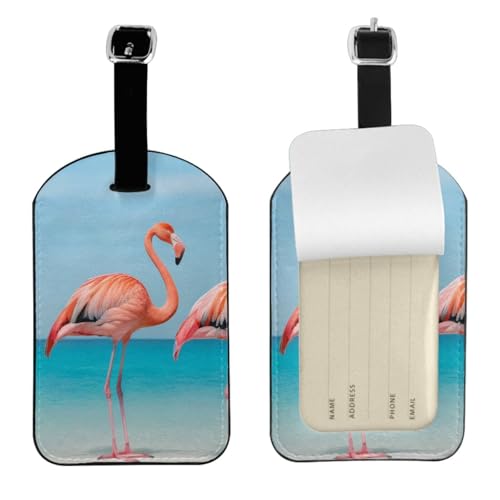 Kofferetiketten aus Leder, Motiv: Flamingo im Wasser, wasserdicht, Reisegepäckanhänger, mit verstellbarem Gurt und verstecktem Informationsfenster, 7 x 11 cm, 1 Stück von KIPOSTYZTT