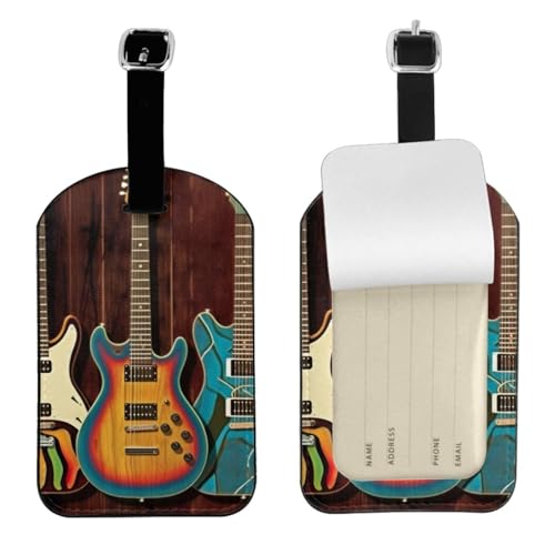 Kofferetiketten aus Leder, Motiv: Gitarren, Kunstdruck, Gepäckanhänger, wasserdicht, Reisegepäckanhänger mit verstellbarem Gurt und verstecktem Informationsfenster, 7 cm x 11 cm, 1 Stück von KIPOSTYZTT