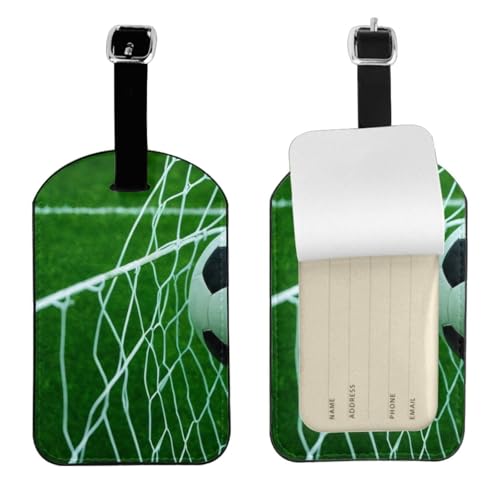 Kofferetiketten aus Leder, Motiv: Gras, Fußball, Gepäckanhänger, wasserdicht, Reisegepäckanhänger, mit verstellbarem Gurt und verstecktem Informationsfenster, 7 cm x 11 cm, 1 Stück von KIPOSTYZTT