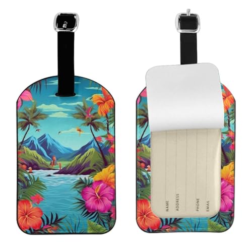 Kofferetiketten aus Leder, Motiv: Hello Hawaii, wasserdicht, Reisegepäckanhänger, mit verstellbarem Gurt und verstecktem Informationsfenster, 7 x 11 cm, 1 Stück Kofferetiketten aus Leder, Motiv: Hello Hawaii, wasserdicht, Reisegepäckanhänger, mit verstellbarem Gurt und verstecktem Informationsfenster, 7 x 11 cm, 1 Stück von KIPOSTYZTT