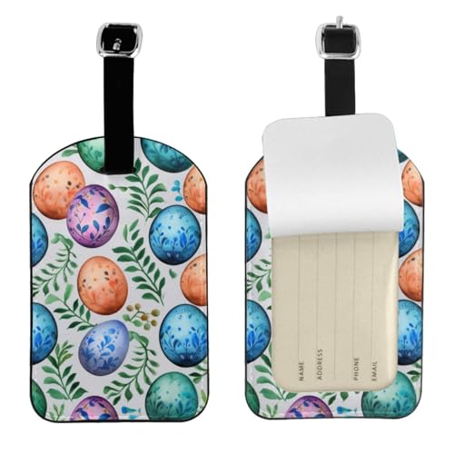 Kofferetiketten aus Leder, Motiv: Ostereier, Gepäckanhänger, wasserdicht, Reisegepäckanhänger mit verstellbarem Gurt und verstecktem Informationsfenster, 7 cm x 11 cm, 1 Stück von KIPOSTYZTT