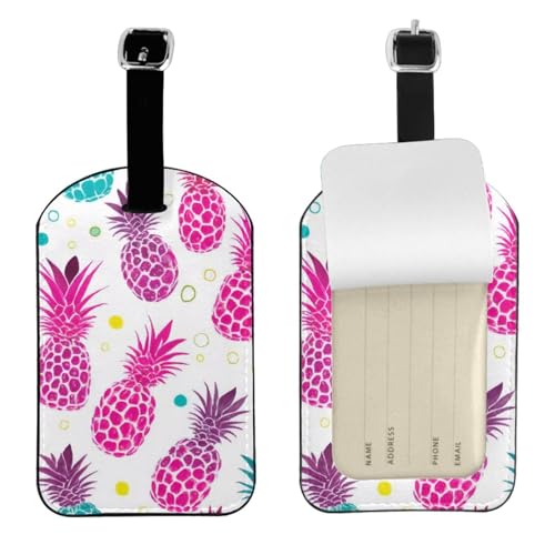 Kofferetiketten aus Leder, Motiv: tropische Ananas, wasserdicht, Reisegepäckanhänger mit verstellbarem Gurt und verstecktem Informationsfenster, 7 x 11 cm, 1 Stück von KIPOSTYZTT