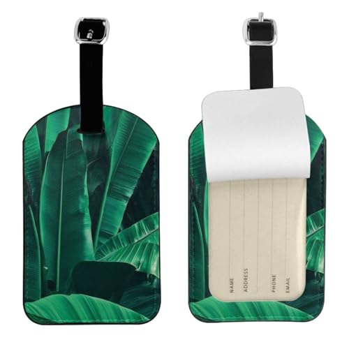 Kofferetiketten aus Leder, Motiv: tropische Bananenblätter, wasserdicht, Reisegepäckanhänger mit verstellbarem Gurt und verstecktem Informationsfenster, 7 x 11 cm, 1 Stück Kofferetiketten aus Leder, Motiv: tropische Bananenblätter, wasserdicht, Reisegepäckanhänger mit verstellbarem Gurt und verstecktem Informationsfenster, 7 x 11 cm, 1 Stück von KIPOSTYZTT
