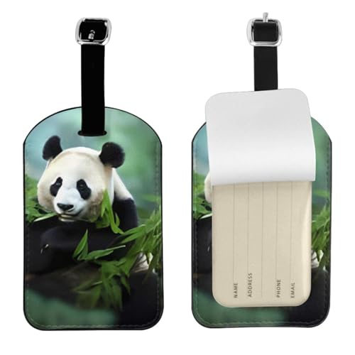 Kofferetiketten aus Leder, Panda-Druck, wasserdicht, Reisegepäckanhänger, mit verstellbarem Gurt und verstecktem Informationsfenster, 7 x 11 cm, 1 Stück von KIPOSTYZTT