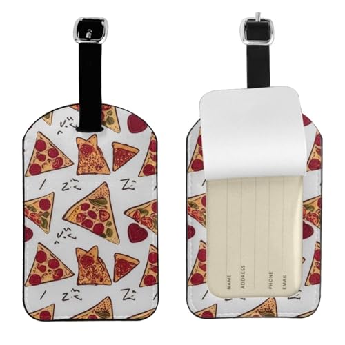 Kofferetiketten aus Leder, Pizza-Muster, wasserdicht, Reisegepäckanhänger, mit verstellbarem Gurt und verstecktem Informationsfenster, 7 x 11 cm, 1 Stück von KIPOSTYZTT