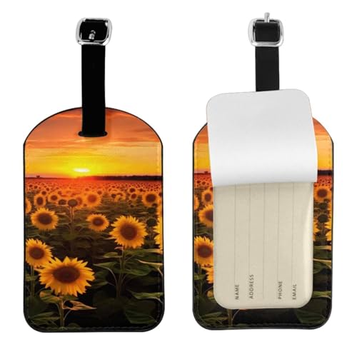 Kofferetiketten aus Leder, Sonnenblumen, Meeresdruck, Gepäckanhänger, wasserdicht, Reisegepäckanhänger mit verstellbarem Gurt und verstecktem Informationsfenster, 7 cm x 11 cm, 1 Stück von KIPOSTYZTT