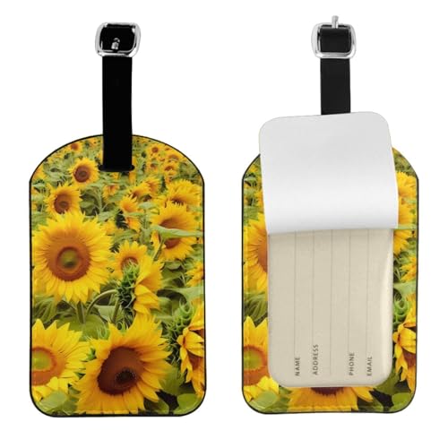 Kofferetiketten aus Leder, Sonnenblumen-Druck, Gepäckanhänger, wasserdicht, Reisegepäckanhänger mit verstellbarem Gurt und verstecktem Informationsfenster, 7 cm x 11 cm, 1 Stück von KIPOSTYZTT