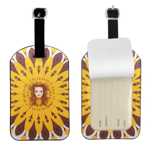 Kofferetiketten aus Leder, Sonnenblumen-Motiv, wasserdicht, Reisegepäckanhänger, mit verstellbarem Gurt und verstecktem Informationsfenster, 7 x 11 cm, 1 Stück Kofferetiketten aus Leder, Sonnenblumen-Motiv, wasserdicht, Reisegepäckanhänger, mit verstellbarem Gurt und verstecktem Informationsfenster, 7 x 11 cm, 1 Stück von KIPOSTYZTT