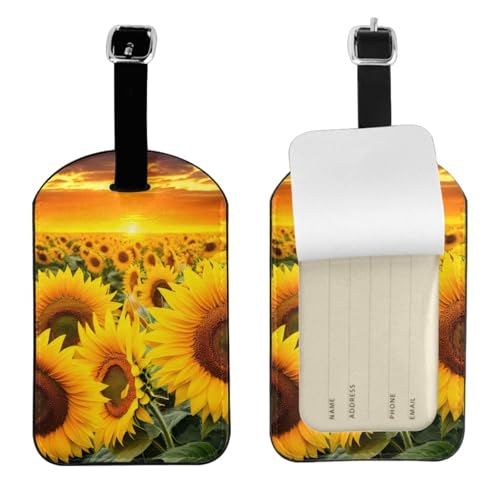 Kofferetiketten aus Leder, Sonnenblumenmuster, wasserdicht, Reisegepäckanhänger, mit verstellbarem Gurt und verstecktem Informationsfenster, 7 x 11 cm, 1 Stück von KIPOSTYZTT