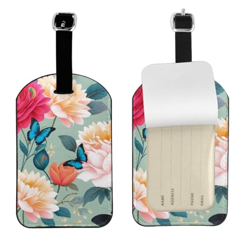 Kofferetiketten aus Leder, buntes Blumenmuster, wasserdicht, Reisegepäckanhänger, mit verstellbarem Gurt und verstecktem Informationsfenster, 7 x 11 cm, 1 Stück Kofferetiketten aus Leder, buntes Blumenmuster, wasserdicht, Reisegepäckanhänger, mit verstellbarem Gurt und verstecktem Informationsfenster, 7 x 11 cm, 1 Stück von KIPOSTYZTT