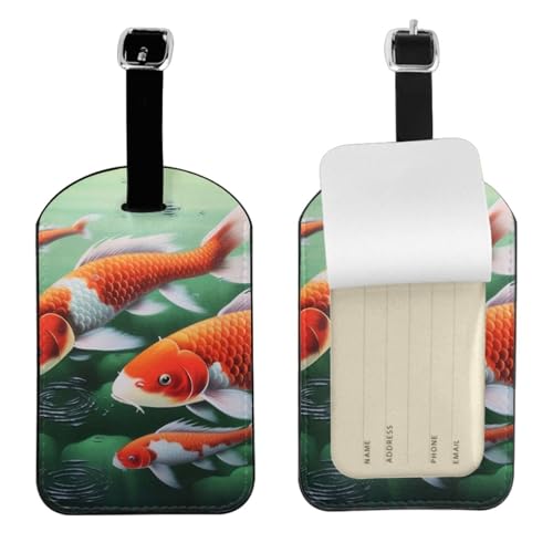 Kofferetiketten aus Leder, japanischer roter Karpfenfisch, Gepäckanhänger, wasserdicht, Reisegepäckanhänger mit verstellbarem Gurt und verstecktem Informationsfenster, 7 x 11 cm, 1 Stück von KIPOSTYZTT