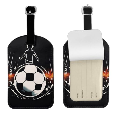 Kofferetiketten aus Leder, mit Aufschrift "I Love Football", wasserdicht, Reisegepäckanhänger, mit verstellbarem Gurt und verstecktem Informationsfenster, 7 x 11 cm, 1 Stück von KIPOSTYZTT