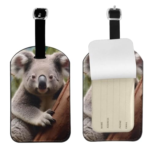 Kofferetiketten aus Leder, niedlicher Koala-Druck, Gepäckanhänger, wasserdicht, Reisegepäckanhänger mit verstellbarem Gurt und verstecktem Informationsfenster, 7 cm x 11 cm, 1 Stück von KIPOSTYZTT