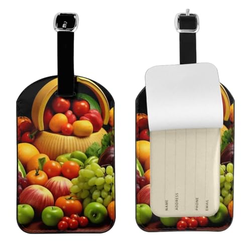 Kofferetiketten aus Leder, verschiedene Farben, mit frischem Gemüse, Obst, wasserdicht, Reisegepäckanhänger, mit verstellbarem Gurt und verstecktem Informationsfenster, 7 x 11 cm, 1 Stück von KIPOSTYZTT
