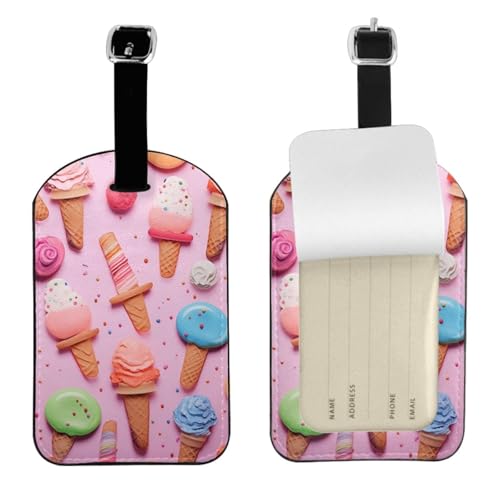 Kofferetiketten aus Leder, viele Farben, Eiscreme-Druck, Gepäckanhänger, wasserdicht, Reisegepäckanhänger mit verstellbarem Gurt und verstecktem Informationsfenster, 7 cm x 11 cm, 1 Stück von KIPOSTYZTT